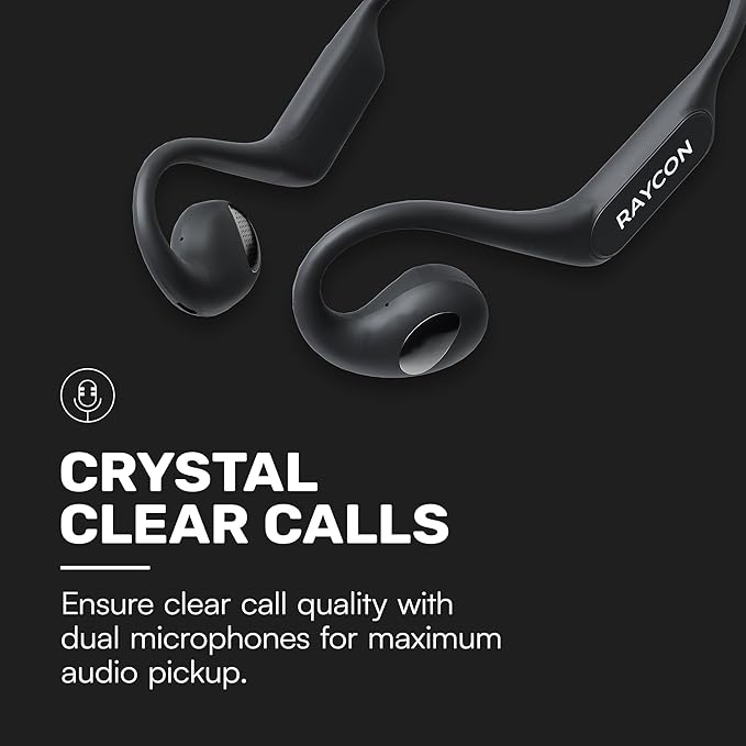 Raycon Open Bluetooth Headphones - Open Ear Running Headphones, Sweat & Water-Resistant Open Earbuds with Mic for Sports & Workouts, 12hr Playtime (Black)