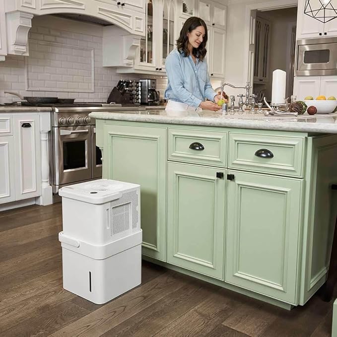 Midea Cube 50 Pint Dehumidifier for Basement and Rooms at Home for up to 4,500 Sq. Ft., Smart Control, Compatible with Alexa (White), Drain Hose Included