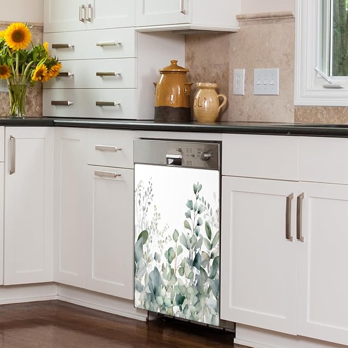 Dishwasher Magnet Cover Eucalyptus Leaves Reusable Dishwasher Magnetic Cover Sticker Decorative Dish Washer Door Cover Panel for Home Kitcen Appliance, 21x26 in