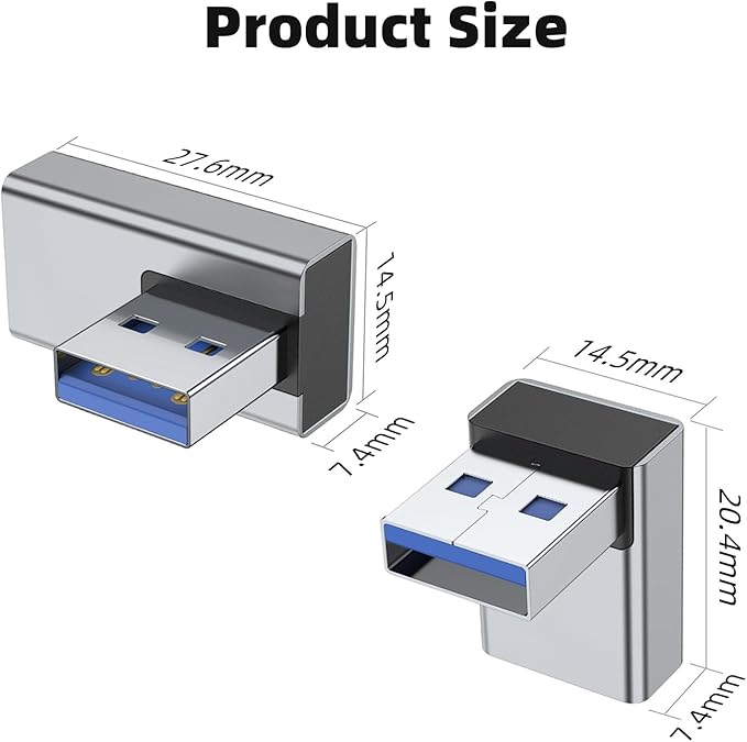 AreMe 90 Degree USB 3.0 Adapter 4 Pack, Up&Down, Left&Right Angle, Grey