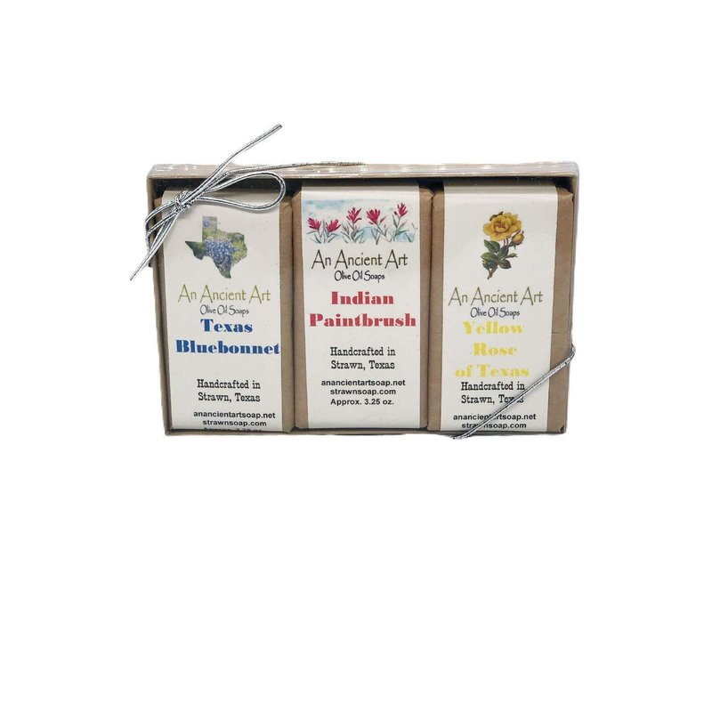 An Ancient Artâs Bar Soap Set of 3 Aprox. 3.25oz - All Natural Soap Handmade with Olive Oil, Palm Oil, and Coconut Oil (Texas Bluebonnet, Indian Paintbrush, Yellow Rose) - Gift Set (Texas Set)