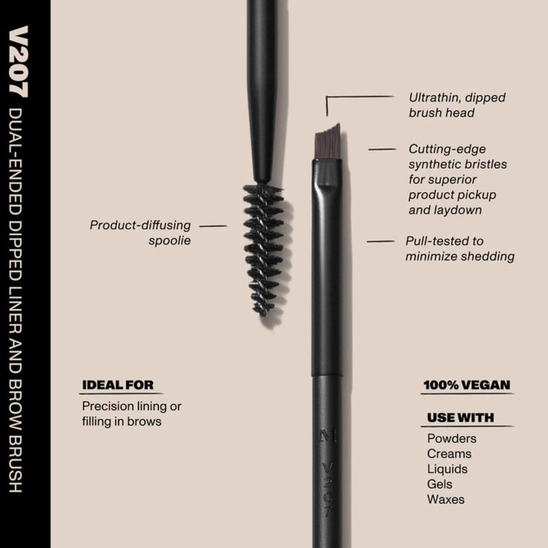 Morphe V207 Dual-Ended Brow & Eyeliner Brush - Vegan Precision Makeup Tool for Lining & Filling Brows | 1 Count