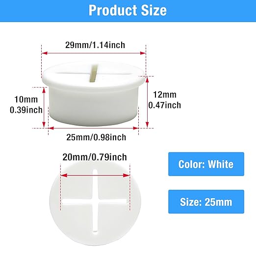 BOPOREAE Desk Grommet, 1 in 25 mm Silicone Rubber Grommets, White Desk Hole Cover for Cables, Flexible Wall Cord Pass Through Grommet for Office Table Computer Home Furniture Wire Organizer-8 Pcs