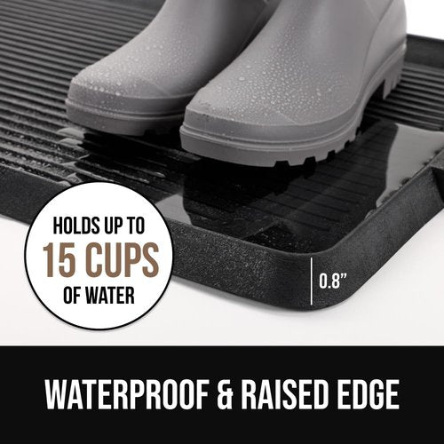 GORILLA GRIP Natural Rubber Indoor Outdoor Boot Tray for Shoes, Waterproof Winter Mat with Raised Edges and Handle, Tear Resistant Heavy Duty Home Garage Floor Mats, Easy Clean Shoe Trays 24x16 Black