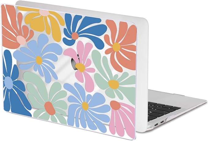 LCMOCICO for MacBook Air 13 inch Case 2021 2020 2019 2018 A2337 M1 A2179 A1932 Cover with Touch ID, Crystal Plastic Printed Pattern Hard Shell Case Keyboard Skin Screen Protector, Colorful Flowers
