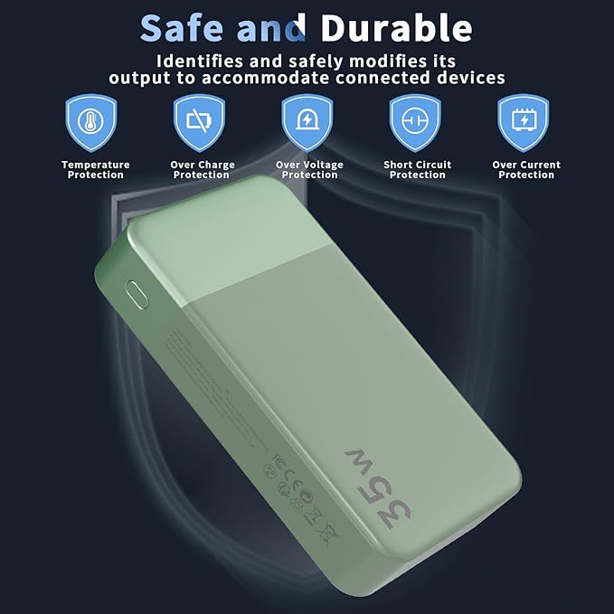 NOBIS Portable Charger, 20000mAh Power Bank, 35W Power Bank Fast Charging, Battery Pack with C to C Cable, Battery Bank with Digital Display for iPhone Android etc (Green)