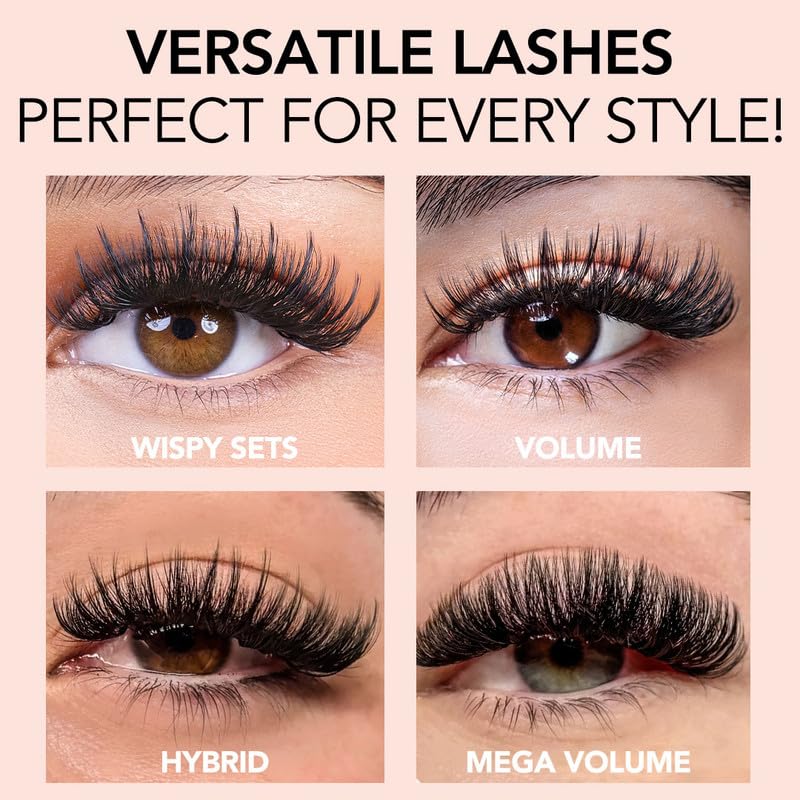 Kiara Sky Lash Premium Cashmere Easy Fan Lash Extensions - Soft Semi-Matte Finish | Professional Use | Black (C-0.03-15mm)