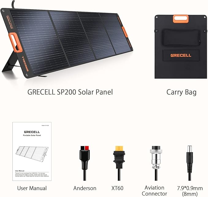 200W Portable Solar Panel for Power Station, Foldable Solar Charger w/ 4 Kickstands, IP65 Waterproof Solar Panel Kit w/DC XT60 Anderson Aviation Output for Outdoor RV Camper Blackout