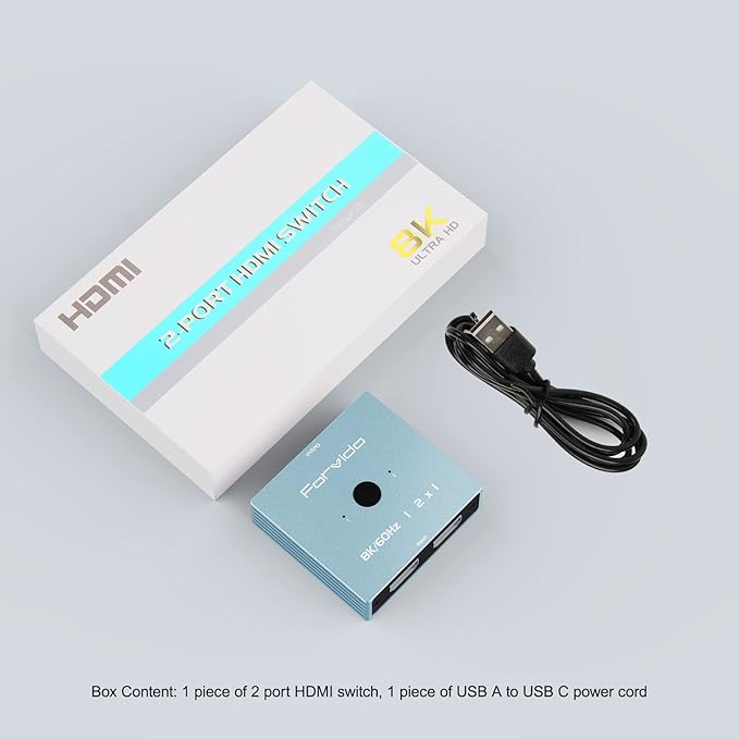 8K HDMI Switch 2 in 1 Out, HDMI Splitter Switch 1 in 2 Out 4K 120Hz for Dual Monitor PC Adapter Hub Bi-Directional for Gaming/PS5/Xbox/PC/TV