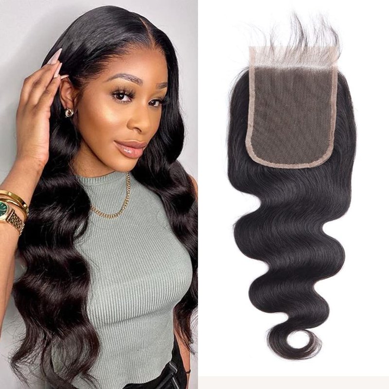 4x4 Transparent HD Lace Closure Only Body Wave Hair Closure Invisible Lace Closure 12A Brazilian Virgin Remy Human Hair Pre Plucked with Baby Hair Natural Black (22 Inch)