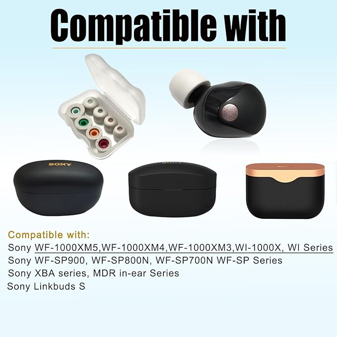 Memory Foam Ear Tips for Sony WF-1000XM5/M4 with Filter Cotton-(XS/S/M/L) Replacement Tips for Sony Earbuds, 4 Pairs Gray