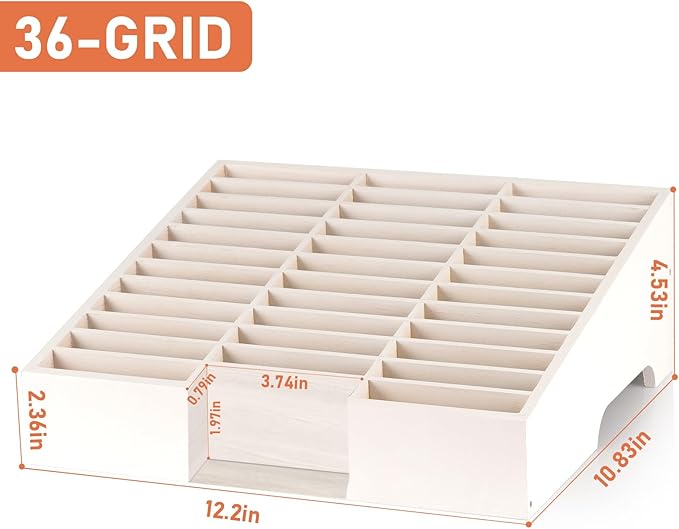 Lzttyee Wooden 36-Grid Cell Phones Storage Box Desktop Mobile Phone Holder Organizer for Office School Classroom (36-Grid White)