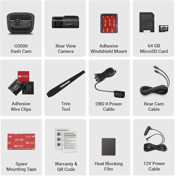 THINKWARE U3000 4K Dash Cam Front and Rear 2CH STARVIS 2 Sensor Super Night Vision Dashcam for Car Camera 5GHZ WiFi GPS Radar Buffered Parking Mode CPL Filter Red Light Speed Camera Alerts OBD Cable