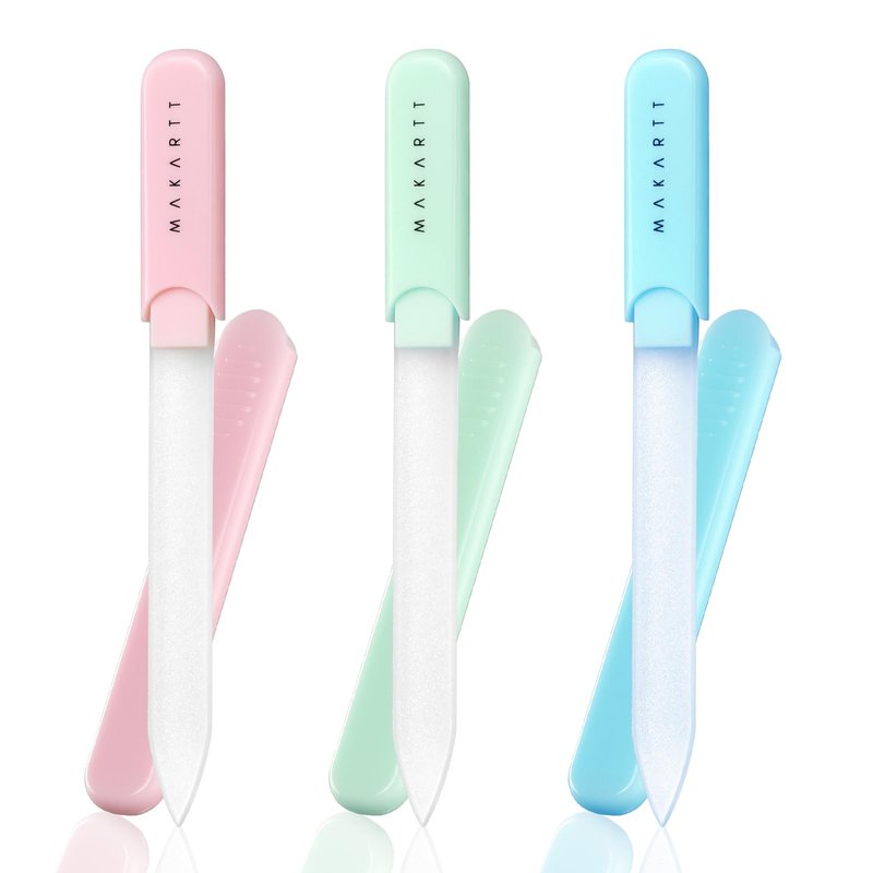 Makartt Nail Files: Glass Nail Files for Natural Nails, Double-Sided Reusable Sandblasted Fingernail Buffers with Case for Shape & Smooth Finish, Portable Manicure Gift Set, 3pcs Pink Green Blue