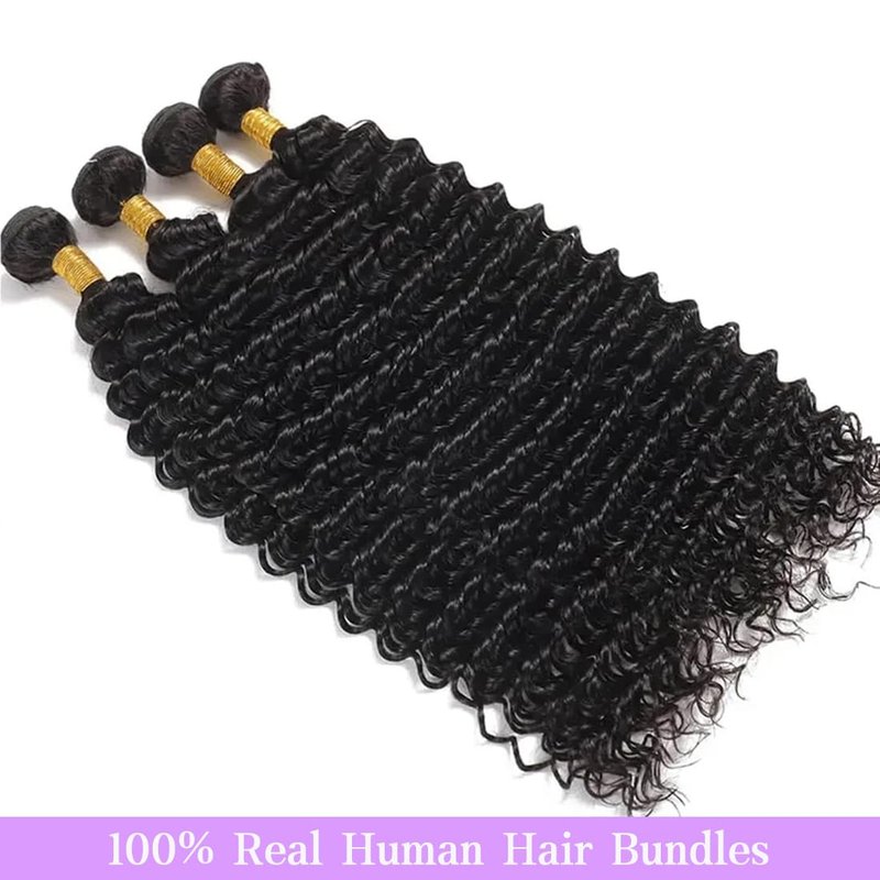 Deep Wave Human Hair Bundles 18 Inch Deep Wave Bundles 100% Unprocessed Brazilian Virgin Hair 1 Bundle Curly Bundles Hair Extensions Real Human Hair Wavy Quick Weave Bundle Natural Black