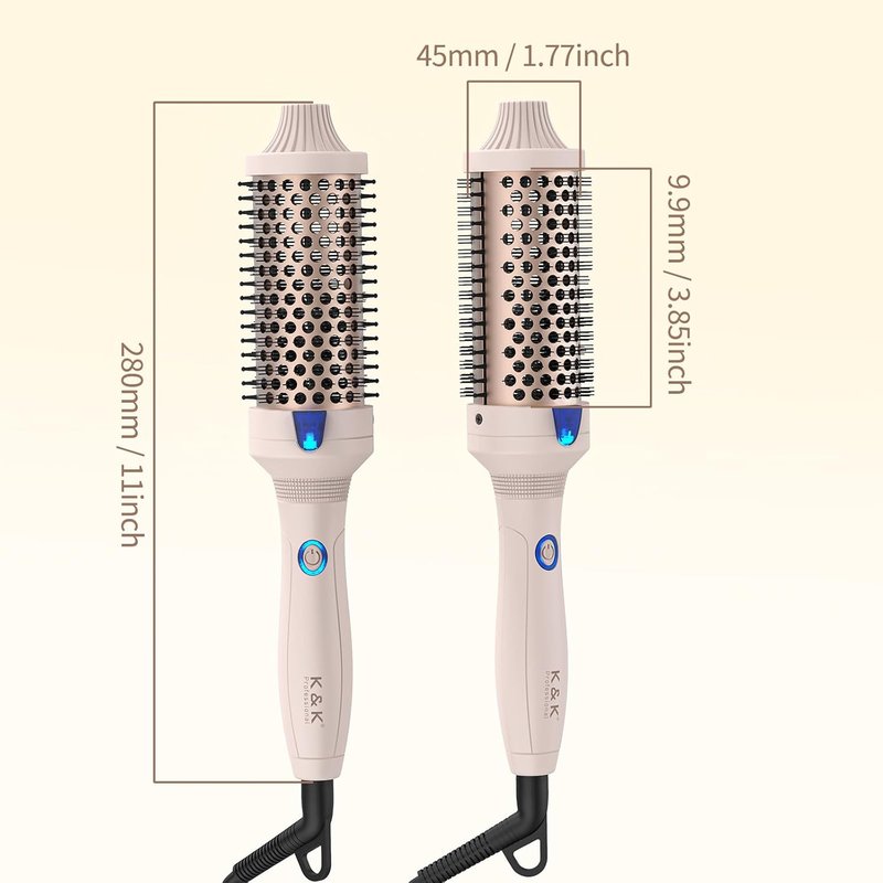 Heated Curling Iron - 1.77 Inch Volumizing Brush with Ceramic Tourmaline | Travel-Friendly Design in Pale Pink