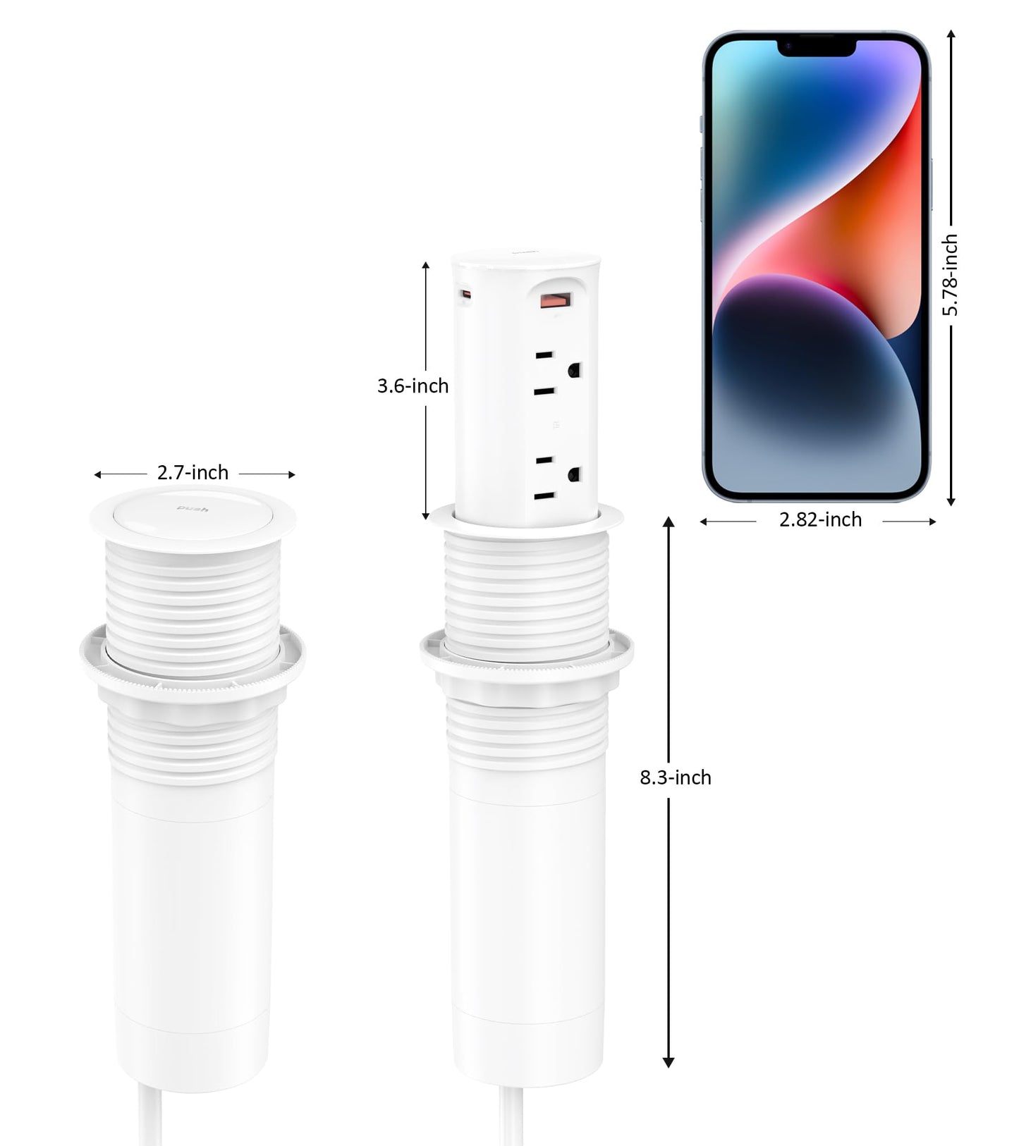 Pop up Outlet for Countertop,2.5-inch Hole Desktop Power Grommet,Recessed Power Strip,20W USB C Fast Charging,4 Outlets 4 USB Ports,15Amp Tamper Resistant Receptacle,White