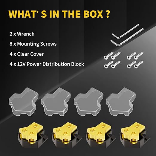 Bolipoeq 12V Power Distribution Block Car Audio 2 Way 0/2/4 Gauge in 4/6/8 Gauge Out, Premium Ground Distribution Block 12 Volt Amp Distribution Block Splitter for Automotive Car Marine Boat (4 Pack)