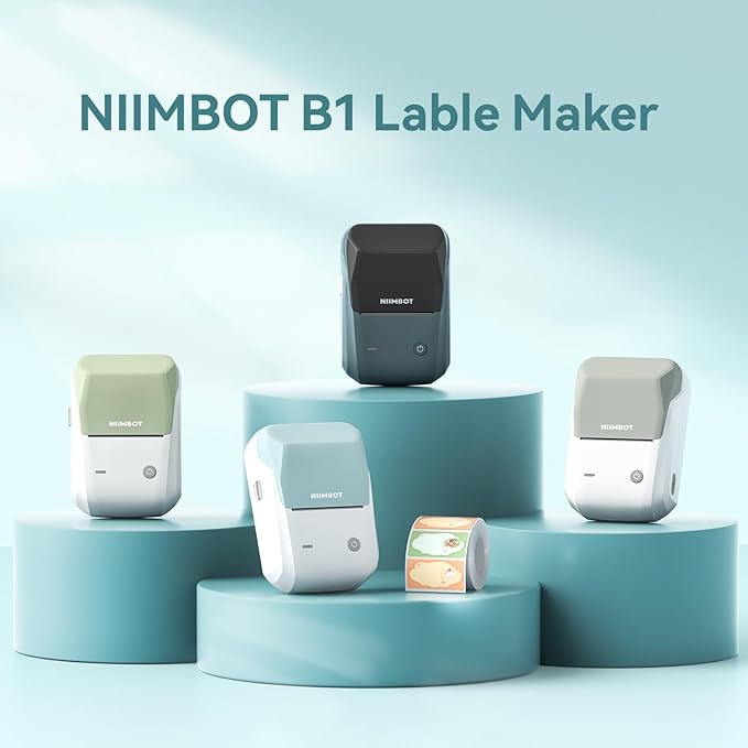 NIIMBOT B1 Label Maker Machine, Thermal Label Printer Easy to Use for Office, Home, Business, Came with 1 Roll White Label(Light Blue)