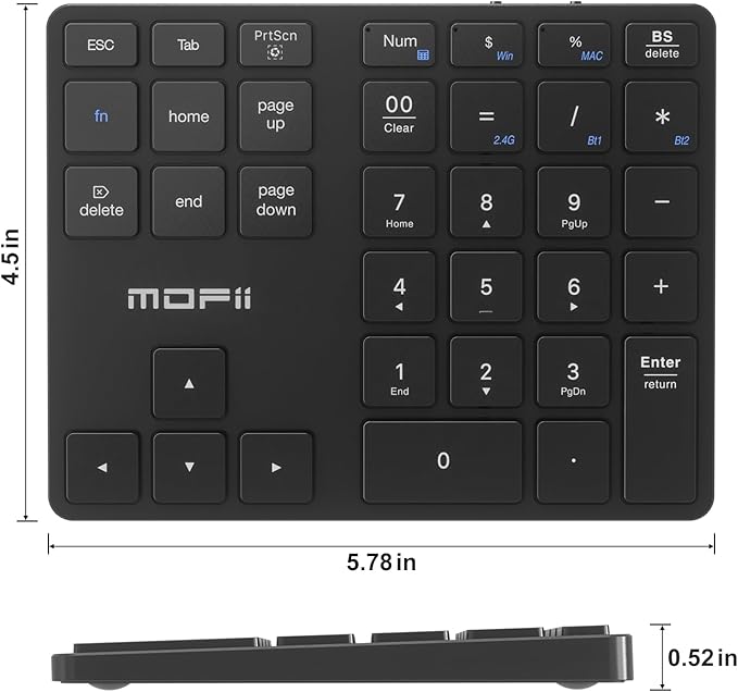 MOFII Number Pad for Laptop - Bluetooth Black Wireless Numeric Keypad 35 Keys USB-C Rechargeable Numpad, Accounting Portable Financial Data 10 Key for Laptop/PC/Desktop/Notebook/Surface Pro