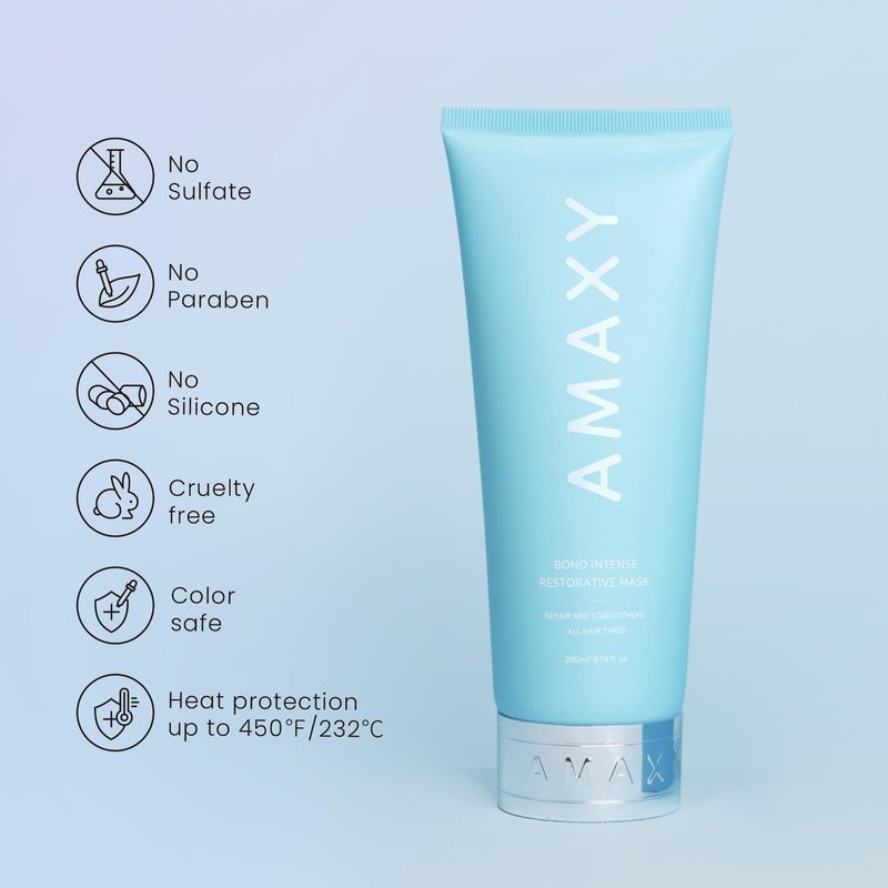 AMAXY Bond Intense Restorative Hair Mask – Deep Conditioning Treatment for Dry, Damaged Hair – Keratin-Enriched Formula for Frizz Control & Split End Repair – Sulfate-Free – 6.76 fl oz