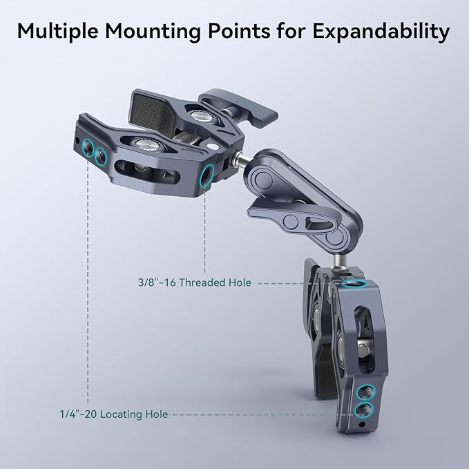 SMALLRIG Double Clamp Mount, Super Clamp Arm, for Chair, Pole, Tripod, C Stand, Handlebar, All Metal Max Load Capacity 3.5kg