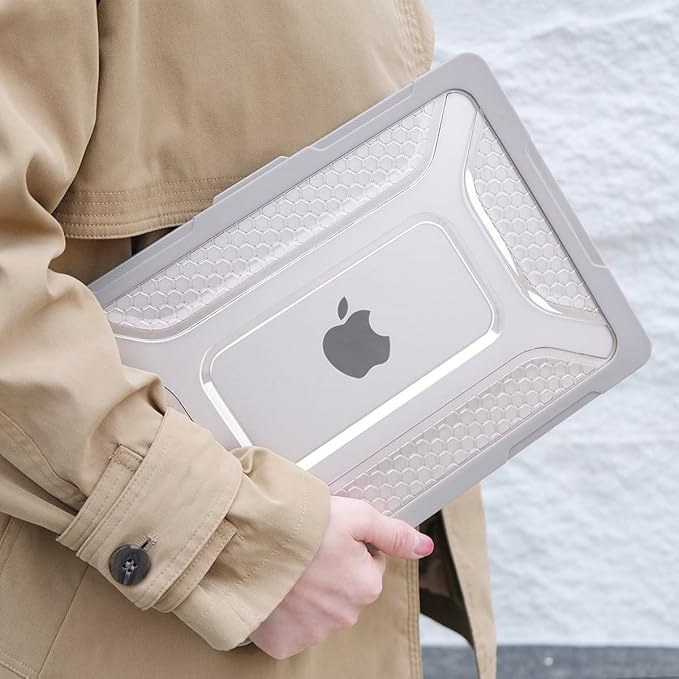 Batianda Extreme Heavy Duty Case for New MacBook Air 13.6 inch 2026 M5 2025 M4 2024 M3 2022 Release - Anti-Slip Rubberized Stand (Holds 25lbs) Honeycomb Exoskeleton Max Cooling & Stability - Rock Gray