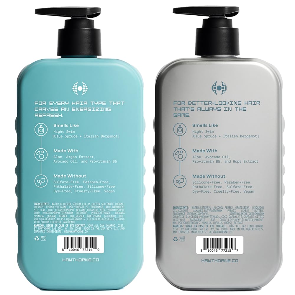 Hawthorne Thicker Hair Shampoo and Conditioner Set. Men’s All Natural Shampoo and Conditioner Set with Thickening Shampoo and Everyday Conditioner. Sulfate Free, Paraben Free. 8 Fl Oz Each.