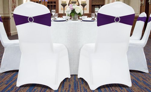 MDS Spandex Chair Sashes - Premium Stretch Covers with Buckle Slider for Weddings & Events | Purple, Pack of 50