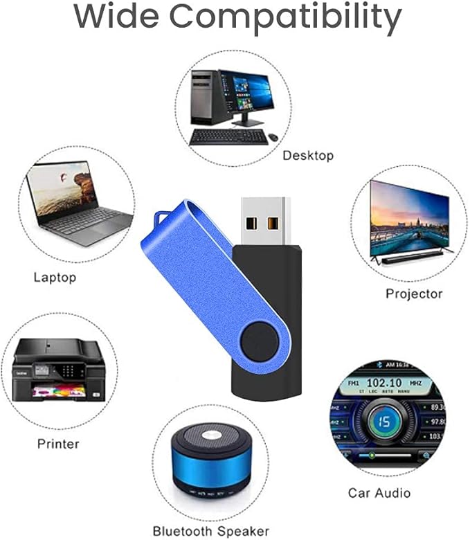 ABLAZE 2GB Flash Drive 20 Pack, USB 2.0 Memory Stick with Lanyards Swivel Thumb Drives Bulk Pendrive U Disk for Data Storage (Blue)
