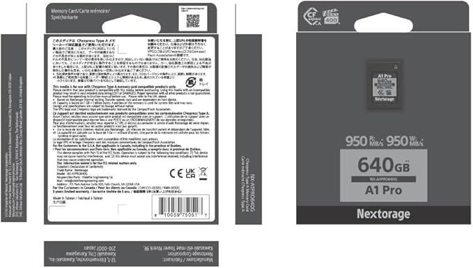 Nextorage Japan CFexpress Type A Card NX-A1PRO 640GB VPG 400 Ultra Fast Read 950MB/s Write 950MB/s