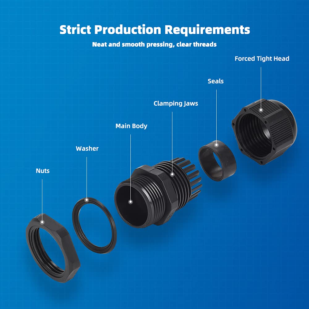 CGELE Cable Gland 20 Pack Plastic Waterproof Adjustable Connector 6-12mm PG13.5 Strain Relief Cord Connectors Joints Nylon with Gaskets