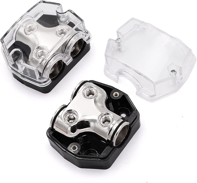 TuoLauthon 2 Way Power Distribution Block 1x 0 Guage in 2X 0 Guage Out Circuit Protector Distribution Connecting Blocks for Car Audio Splitter,2Pcs