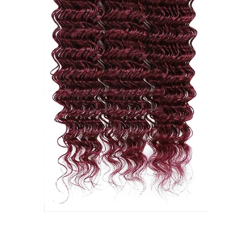 Deep Wave Human Hair Bundles - 14 Inch Wine Red #99J Burgundy Brazilian Virgin Hair | 3 Bundles, 50g Each
