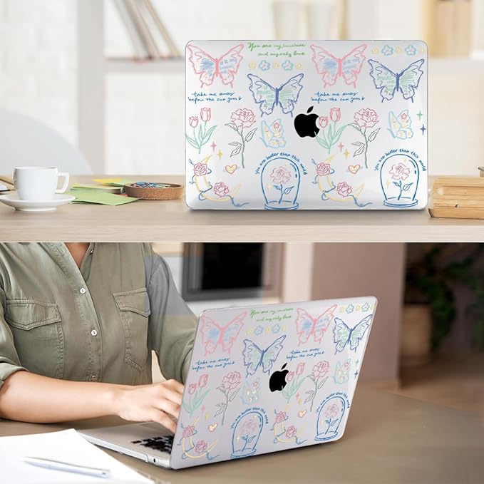 HOHAIYOO Compatible with MacBook Air 13.6 inch Case 2026 2025 2024-2022 Release M5 A3449 M4 A3240 M3 A3113 M2 A2681 with Touch ID, Hard Shell Case&Keyboard Cover&Screen Film&Webcam Cover, Line Flower