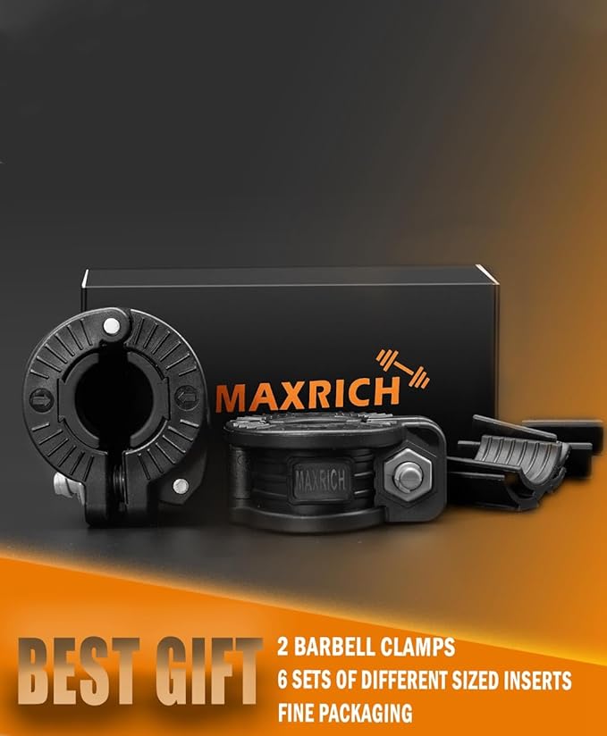 MAXRICH Barbell Clamp 1 inch Multiple Sizes & Adjustable Weight Clips for Barbell Quick Release Barbell Clips|Barbell Collar Bar Locks for Weight Lifting (Black 0.9-1.18inch)