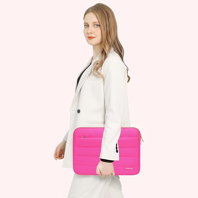 MOSISO Laptop Case 13.3 inch,13-13.3 inch Puffy Laptop Sleeve Compatible with MacBook Neo/Air 13.6 M5 M4 M3 M2 M1/Pro 13/14,HP Dell ASUS Lenovo,Polyester Horizontal Bag with Small Case, Rose Red