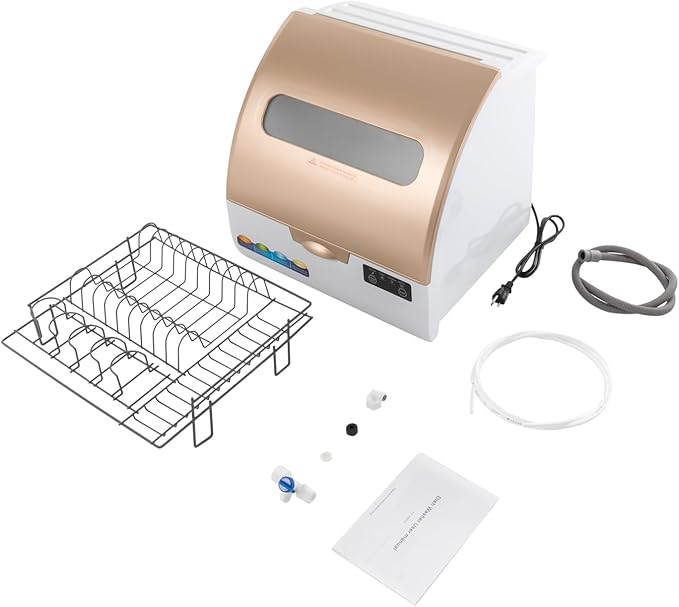 900W Countertop Dishwasher with 3 Washing Modes, 167℉ High-Temp, No Installation Needed, Portable Dishwasher with 3L Water Tank,Compact Mini Dish Washing Machine for Home (Type B - Gold)