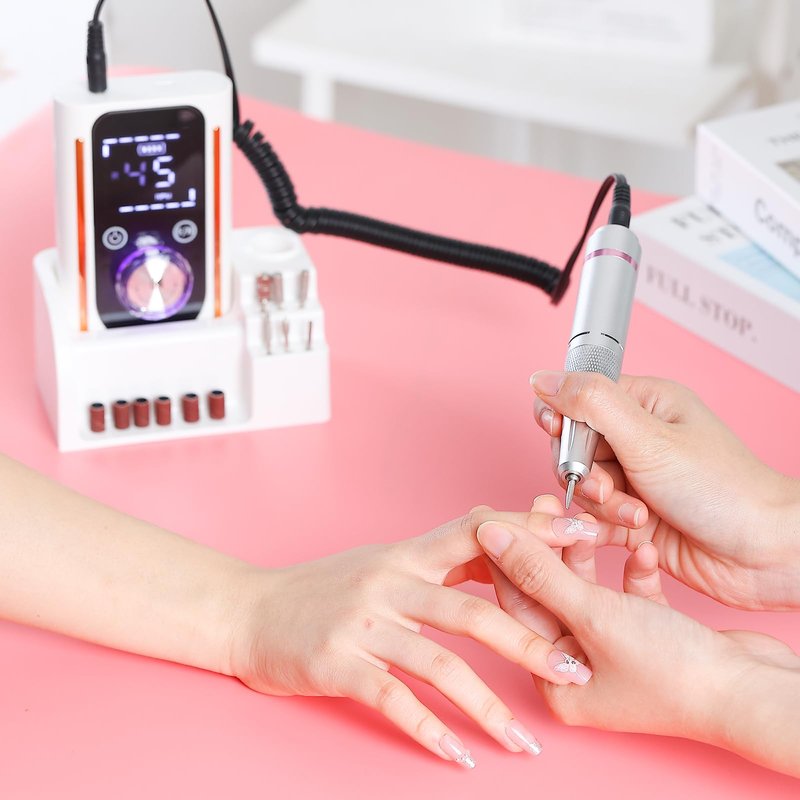 Portable Nail Drill File Electric 45000RPM Rechargeable DIY Nail Drill Kit with Large LCD Screen Led Indicator Cordless with Bits & Base for Gel Nail Manicure and Pedicure Reflective Body etc