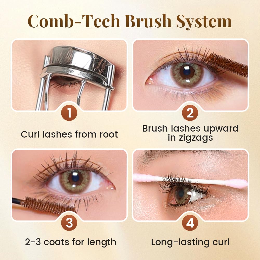 Mascara,Ultra-Fine Lengthening Waterproof Quick-Dry Mascara,3D Curling Eyelash Long Lasting Smudge Proof No Clumping (Black)
