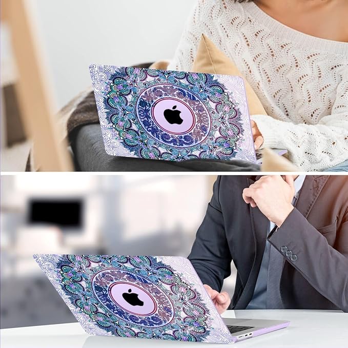 TWOLSKOO for MacBook Air 15 inch Case 2026 2025 2024 2023 Release M5 A3448 M4 A3241 M3 A3114 M2 A2941, Plastic Hard Shell & Screen Protector & Keyboard Cover & Trackpad Film, Purple Mandala