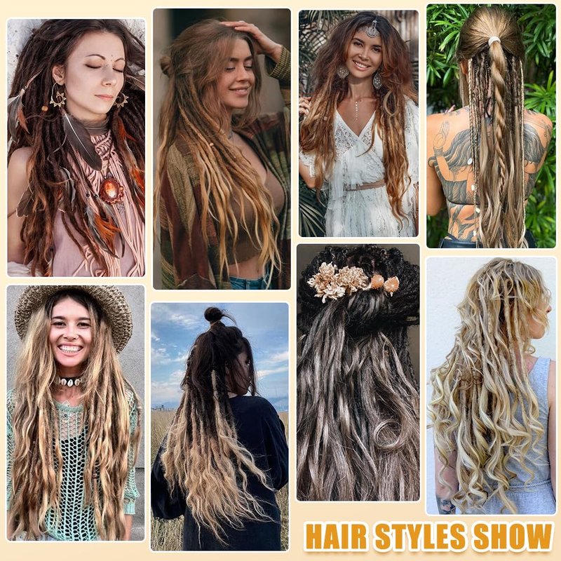 Ajsowju Loose Wave Dreads Synthetic French Curly Double Ended Dreadlock Extensions 24inches 30 Strands Thin Soft Spanish Curly DE Dread Extensions for Women (30 Strands, R27)