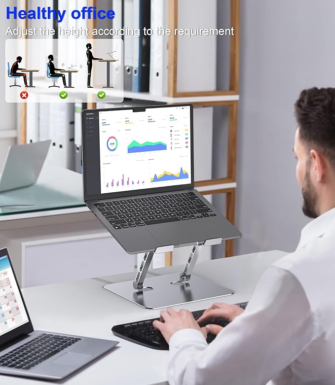 YTech Adjustable Laptop Stand,Ergonomic Foldable Notebook Computer Holder.Compatible with MacBook iPad Dell HP Lenovo ThinkPad Acer ASUS Samsung and More 10-17" Laptops Tablets,Silver