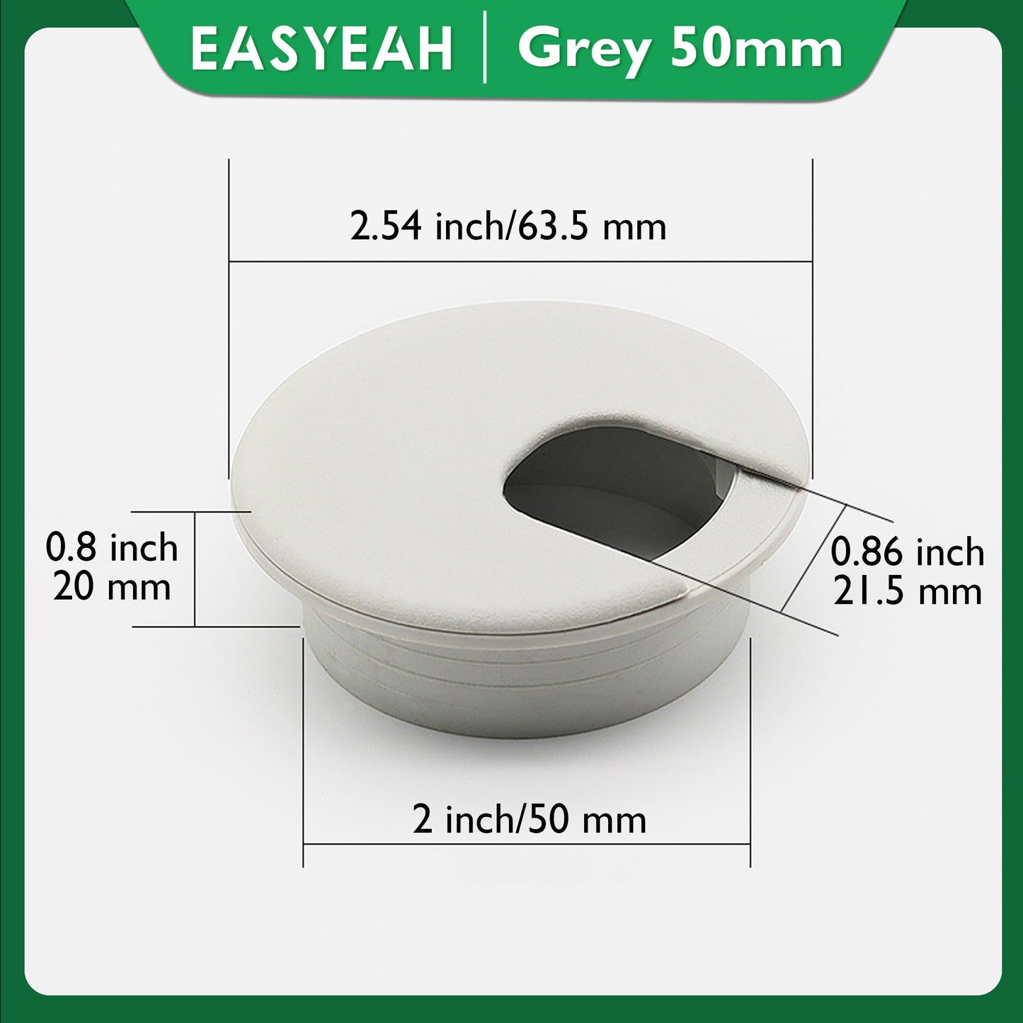 EASYEAH 2 Pcs Desk Grommet 2" / 50 mm, Desk Cord Hole Cover, Cable Grommet ABS Plastic, Desk Hole Grommet for Home & Office Pc, Detachable Cable Cord Organizer-Light Grey