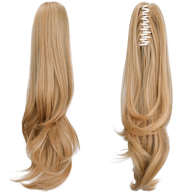 HEWEICSY Ponytail Extension,Hair Extension Ponytail 20" Long Claw Hair Extension Synthetic Wavy Straight Hairpieces Ponytail Clip in Ponytail Wig Daily Fluffy Pony Tail for Women(Blonde)