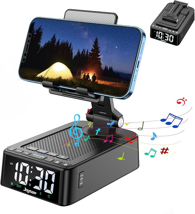 Gifts for Men and Women, Phone Stand with Bluetooth Speaker and 360° Rotable Angle Adjustable Phone Holder for Desk with HD Subwoofer Sound Fits Phones,Tablet, Birthday Gifts for Boys/Girls (Black)