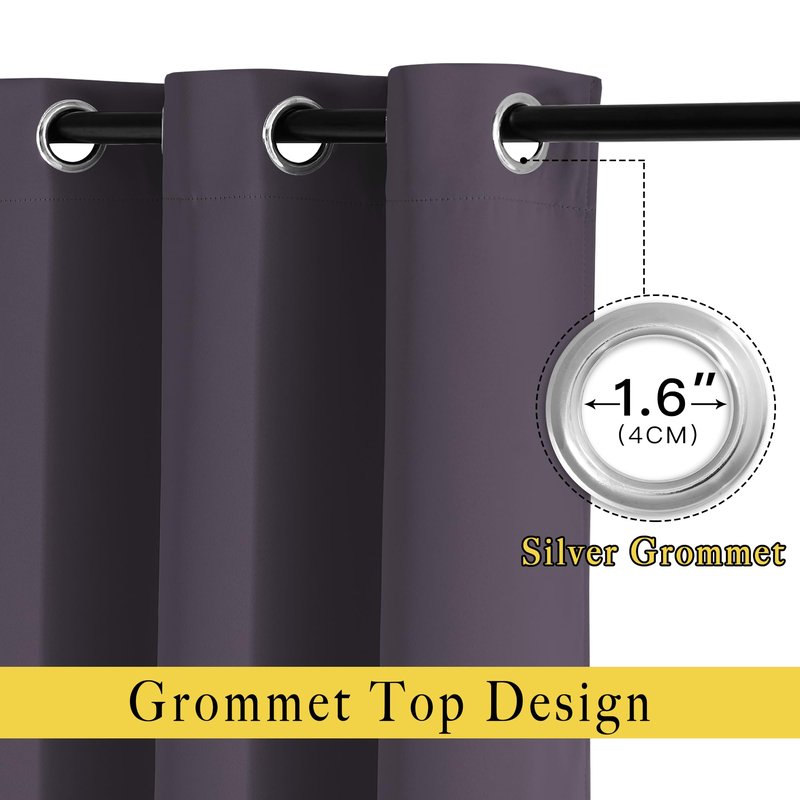NICETOWN Room Darkening Curtains for Living Room, Grommet Window Treatment Thermal Insulated Solid Sound Reducing Drapes for Bedroom, Greyish Purple, Set of 2, W52 x L102