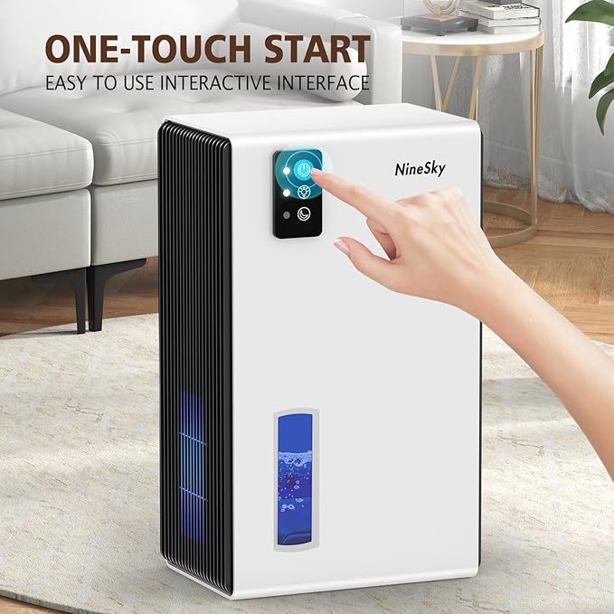 NineSky Dehumidifier, 95 OZ Dehumidifiers for Home,(1100 sq.ft) Dehumidifiers for Basement Bathroom Bedroom with Auto Shut Off, Switchable 7 Colors Light (White)