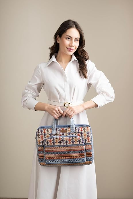 Maison d'Hermine Laptop Bag with Pocket upto 15.5 inch Stain and water repellent Cotton canvas Valentines Day Gifts - Ikat