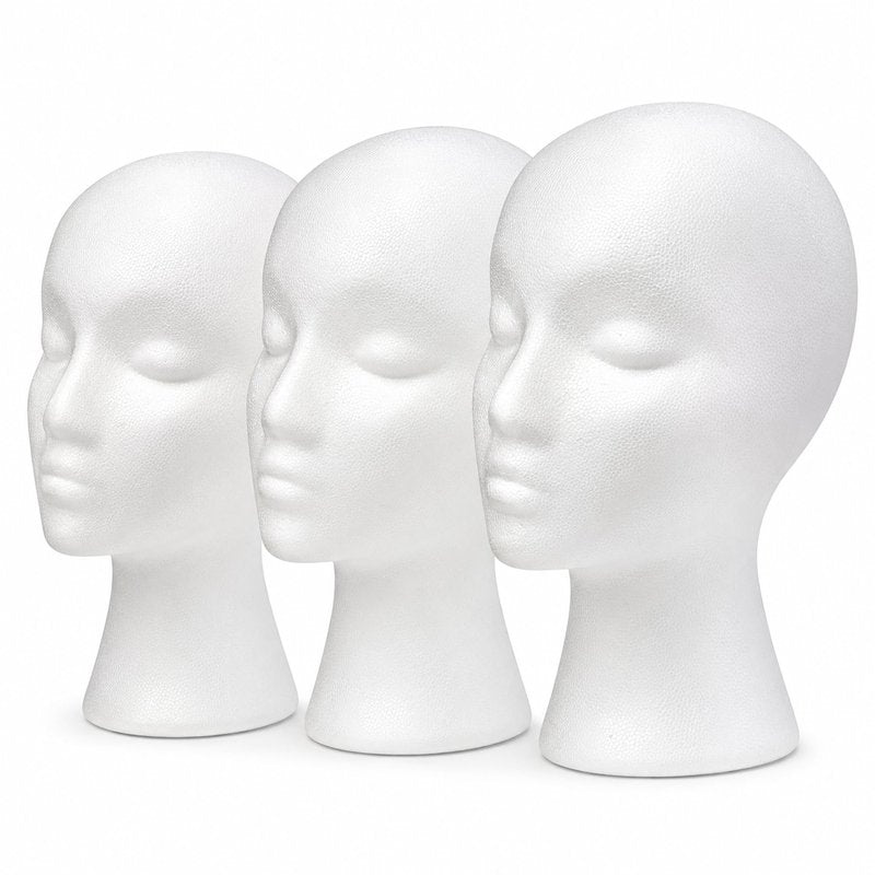 Smilco 11" 3 Pcs Wig Head - Tall Female Foam Mannequin Wig Stand and Holder for Style, Model And Display Hair, Hats and Hairpieces, Mask - for Home, Salon and Travelï¼3 Piecesï¼